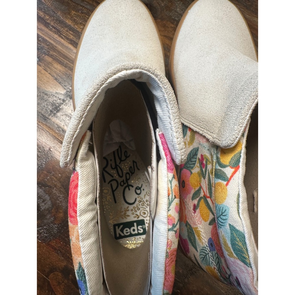 Keds x Rifle Paper Co Cream Suede Floral High Top Zipper Platform‎ Sneakers NWT - Picture 6 of 10